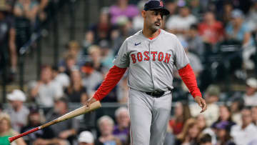 Jul 22, 2024; Denver, Colorado, USA; Boston Red Sox manager Alex Cora (13) in the eleventh inning against the Colorado Rockies at Coors Field. Mandatory Credit: Isaiah J. Downing-USA TODAY Sports