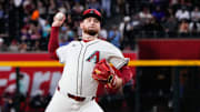 Sep 1, 2025; Phoenix, Arizona, USA; Arizona Diamondbacks pitcher Ryne Nelson (19) pitches in the first inning during the game between the Texas Rangers and Arizona Diamondbacks at Chase Field. Mandatory Credit: Arianna Grainey-Imagn Images