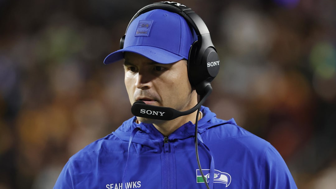 Seattle Seahawks head coach Mike Macdonald looks on from the sidelines against the Washington Commanders.