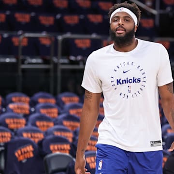 New York Knicks center Mitchell Robinson warms up prior to game three of the second round for the NBA Playoffs.