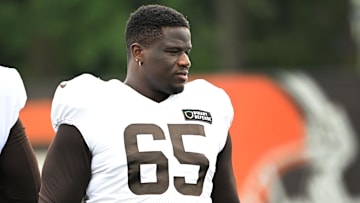 Aug 5, 2024; Cleveland Browns guard Germain Ifedi (65) during practice at the Browns training facility in Berea, Ohio. 
