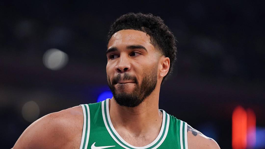 Apr 9, 2026; New York, New York, USA; Boston Celtics forward Jayson Tatum (0) looks on during the first half against the New York Knicks at Madison Square Garden. Mandatory Credit: Lucas Boland-Imagn Images