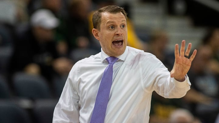 West Liberty Head Coach Ben Howlett gives direction as they play the Black Hills State Yellow Jackets during the semifinal round of the 2023 NCAA Division II Men   s Elite Eight tournament at Ford Center in Downtown Evansville, Ind., Thursday afternoon, March 23, 2023.

Mb Ncaadii8 59