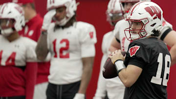 Wisconsin quarterback Danny O’Neill (18) is shown during spring football practice Wednesday, April 23, 2025 in Madison, Wisconsin.

Mark Hoffman/Milwaukee Journal Sentinel