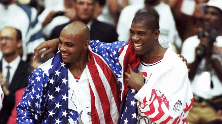 USA defeated Croatia 117-85 in the gold medal game of the Barcelona Summer Olympics August 8, 1992. This was the original Dream Team, and was the first American Olympic team to feature active professional players from the NBA. The starting five consisted of Patrick Ewing, Larry Bird, Michael Jordan, Magic Johnson and Scottie Pippen. The team has been described as one of the greatest sports team ever assembled.