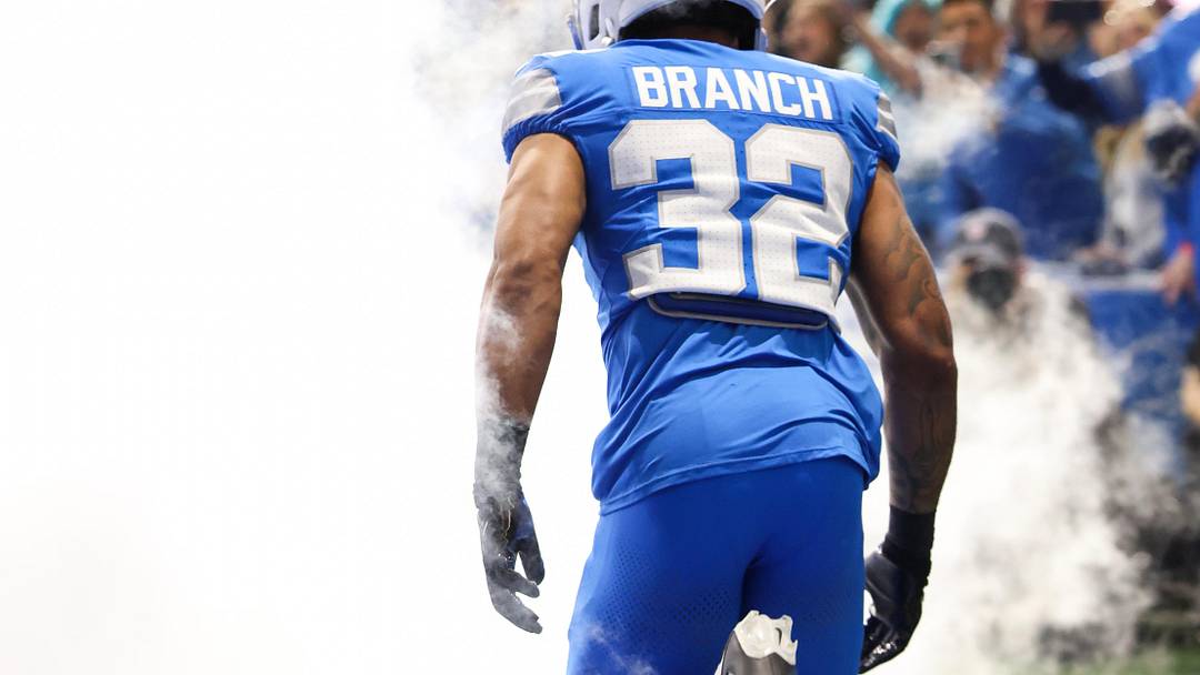 Nov 2, 2025; Detroit, Michigan, USA; Detroit Lions defensive back Brian Branch (32) enters the field before the game against the Minnesota Vikings at Ford Field. Mandatory Credit: David Reginek-Imagn Images