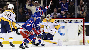 Brett Berard celebrates a goal vs. the Nashville Predators