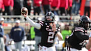  Texas Tech Red Raiders quarterback Behren Morton (2)  Mandatory Credit: Michael C. Johnson-Imagn Images