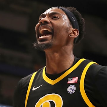 Jan 28, 2025; Pittsburgh, Pennsylvania, USA;  Pittsburgh Panthers forward Zack Austin (55) reacts to the student section against the North Carolina Tar Heels during the second half at the Petersen Events Center. Mandatory Credit: Charles LeClaire-Imagn Images