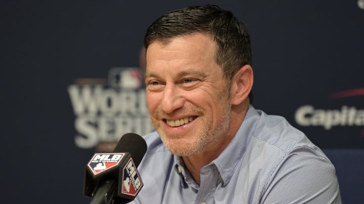 Oct 25, 2024; Los Angeles, California, USA; Los Angeles Dodgers president of baseball operations Andrew Friedman speaks in a press conference before game one against the New York Yankees in the 2024 MLB World Series at Dodger Stadium. Mandatory Credit: Jayne Kamin-Oncea-Imagn Images Oct 25, 2024; Los Angeles, California, USA; Los Angeles Dodgers president of baseball operations Andrew Friedman speaks in a press conference before game one against the New York Yankees in the 2024 MLB World Series at Dodger Stadium. Mandatory Credit: Jayne Kamin-Oncea-Imagn Images