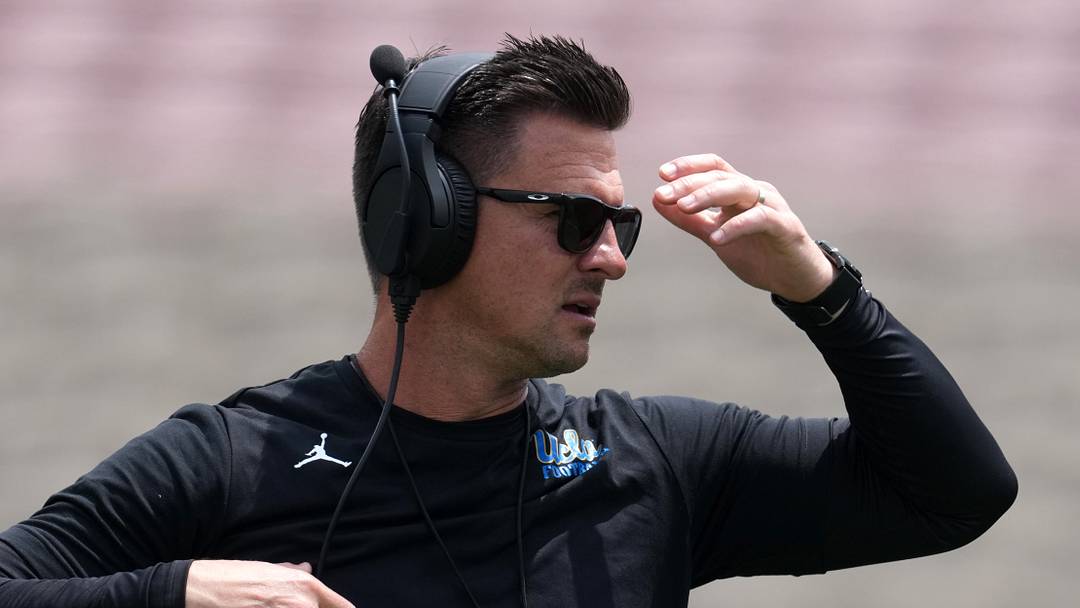 May 2, 2026; Pasadena, CA, USA; UCLA Bruins coach Bob Chesney reacts during the spring game at Rose Bowl. Mandatory Credit: Kirby Lee-Imagn Images May 2, 2026; Pasadena, CA, USA; UCLA Bruins coach Bob Chesney reacts during the spring game at Rose Bowl. Mandatory Credit: Kirby Lee-Imagn Images