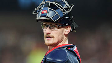 Atlanta Braves catcher Sean Murphy (12) looks on against the San Francisco Giants during the sixth inning at Oracle Park. Mandatory Credit: Robert Edwards-Imagn Images