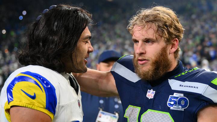 Seattle Seahawks wide receiver Cooper Kupp (10) and Los Angeles Rams wide receiver Puka Nacua (12) 