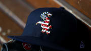 Jul 3, 2018; Cincinnati, OH, USA; A view of the American flag in the Sox logo on an official White Sox New Era on field hat during the game of the Chicago White Sox against the Cincinnati Reds at Great American Ball Park. Mandatory Credit: Aaron Doster-USA TODAY Sports