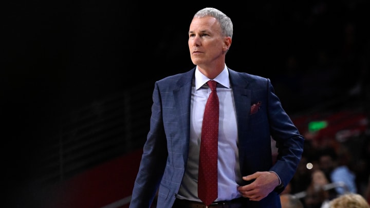 Feb 15, 2024; Los Angeles, California, USA; Southern California Trojans head coach Andy Enfield watches during the second half against the Utah Utes at Galen Center. Mandatory Credit: Alex Gallardo-USA TODAY Sports