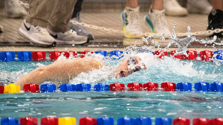 Waukee Northwest's Hayden Bailey swims the 400-yard freestyle relay during the Iowa high school girls state swim meet at Marshalltown YMCA on Saturday, Nov. 16, 2024, in Marshalltown. Waukee Northwest's Hayden Bailey swims the 400-yard freestyle relay during the Iowa high school girls state swim meet at Marshalltown YMCA on Saturday, Nov. 16, 2024, in Marshalltown.