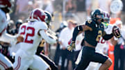 Vanderbilt Commodores linebacker Randon Fontenette (2) runs a Alabama Crimson Tide interception in for a touchdown during their game at Vanderbilt Stadium in Nashville, Tenn., Saturday, Oct. 5, 2024.