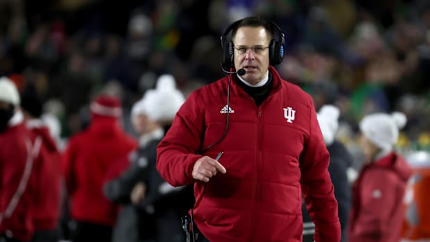 ndiana Hoosiers head coach Curt Cignetti during the first half against the Notre Dame Fighting Irish at Notre Dame Stadium