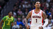 Arizona guard Caleb Love (1) scored 29 points against the Oregon Ducks in the Wildcats' 87-83 March Madness victory.