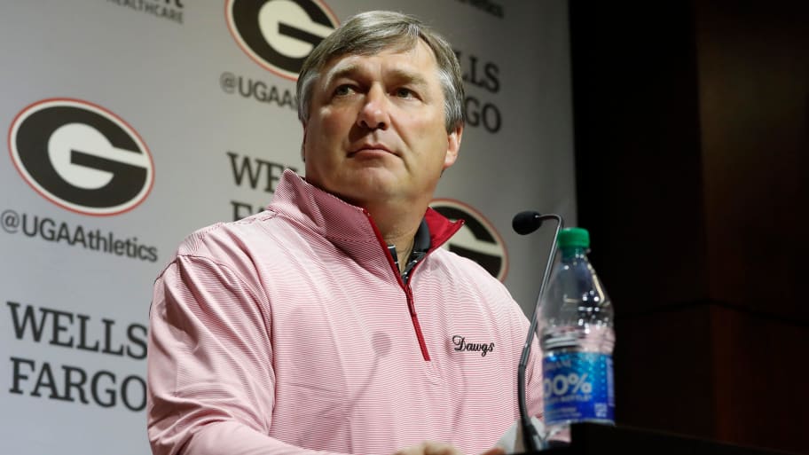 Georgia head coach Kirby Smart speaks to the media on the first day of spring practic.
