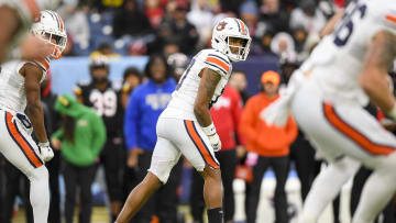 Dec 30, 2023; Nashville, TN, USA;  Auburn Tigers tight end Rivaldo Fairweather (13) awaits the snap against the Maryland Terrapins during the second half at Nissan Stadium. Mandatory Credit: Steve Roberts-USA TODAY Sports