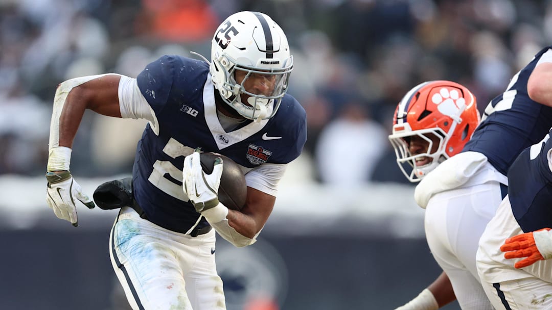 Penn State Nittany Lions running back Quinton Martin (25) carries the ball during the second half of the 2025 Pinstripe Bowl against the Clemson Tigers at Yankee Stadium.