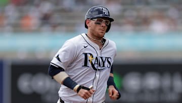 Jul 20, 2025; Tampa, Florida, USA; Tampa Bay Rays catcher Danny Jansen (19) runs the bases after hitting a home runagainst the Baltimore Orioles in the fourth inning at George M. Steinbrenner Field. Mandatory Credit: Nathan Ray Seebeck-Imagn Images
