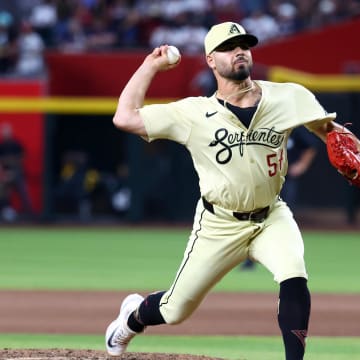 Jul 9, 2024; Phoenix, Arizona, USA; Arizona Diamondbacks pitcher Humberto Castellanos against the Atlanta Braves at Chase Field. Mandatory Credit: Mark J. Rebilas-USA TODAY Sports