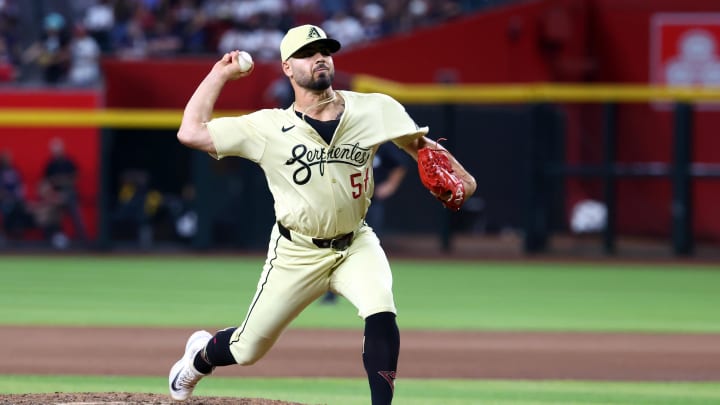 Jul 9, 2024; Phoenix, Arizona, USA; Arizona Diamondbacks pitcher Humberto Castellanos against the Atlanta Braves at Chase Field. Mandatory Credit: Mark J. Rebilas-USA TODAY Sports