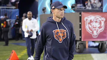Sep 8, 2025; Chicago, Illinois, USA; Chicago Bears head coach Ben Johnson before the game against the Minnesota Vikings at Soldier Field. Mandatory Credit: David Banks-Imagn Images