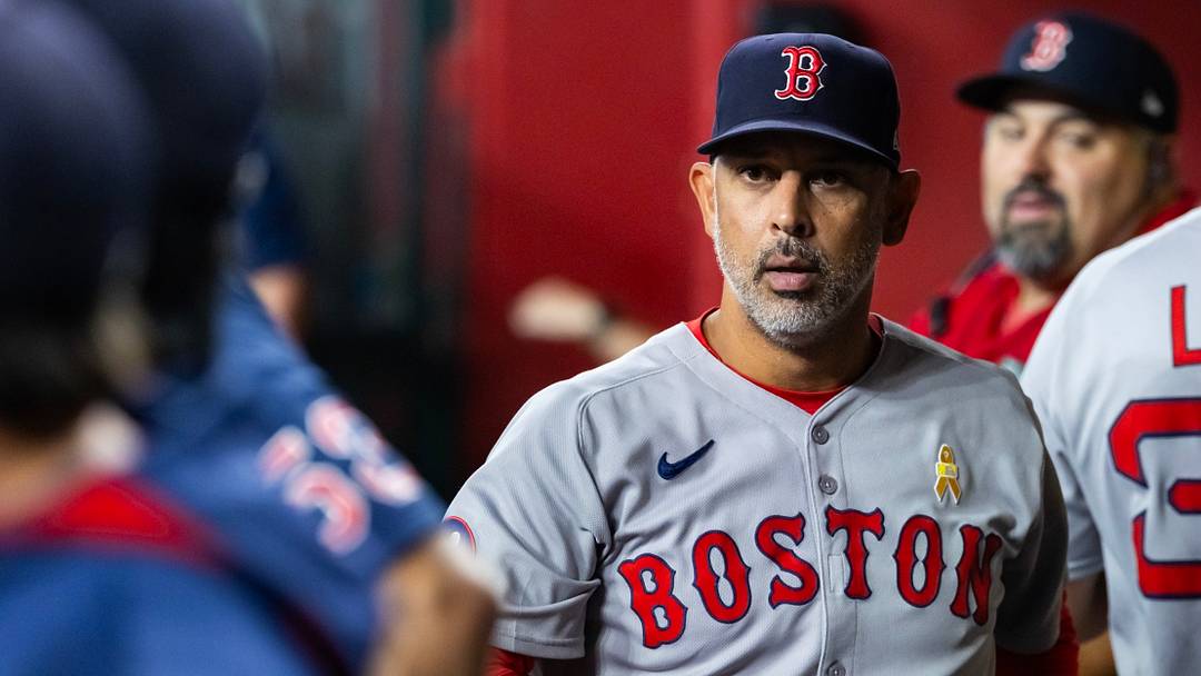 Sep 7, 2025; Phoenix, Arizona, USA; Boston Red Sox manager Alex Cora against the Arizona Diamondbacks at Chase Field. Mandatory Credit: Mark J. Rebilas-Imagn Images