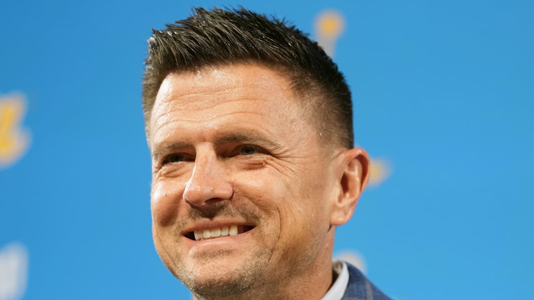 Dec 9, 2025; Los Angeles, CA, USA; Bob Chesney is introduced as UCLA Bruins football coach at press conference at Renee Luskin Conference Center Centennial Ballroom. Mandatory Credit: Kirby Lee-Imagn Images Dec 9, 2025; Los Angeles, CA, USA; Bob Chesney is introduced as UCLA Bruins football coach at press conference at Renee Luskin Conference Center Centennial Ballroom. Mandatory Credit: Kirby Lee-Imagn Images