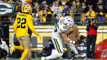 Former Chiefs Safety Juan Thornhill gets beat in coverage by Packers TE Tucker Kraft in the Steelers 35-25 loss to Green Bay in Week 8.