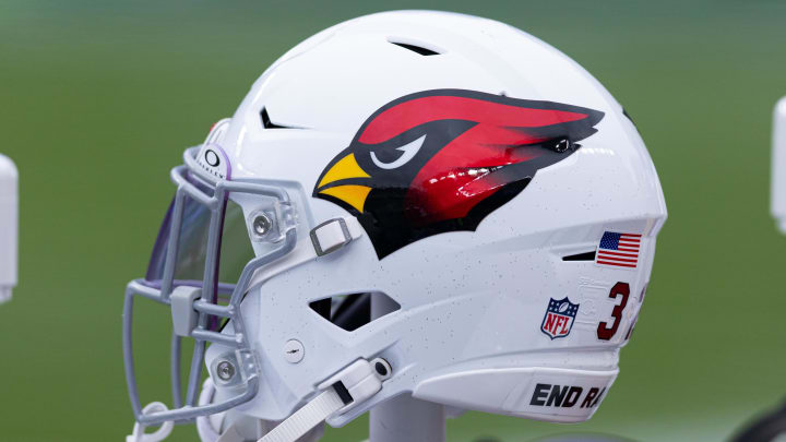 Dec 31, 2023; Philadelphia, Pennsylvania, USA; Arizona Cardinals helmet on the bench during a game against the Philadelphia Eagles at Lincoln Financial Field. Mandatory Credit: Bill Streicher-USA TODAY Sports