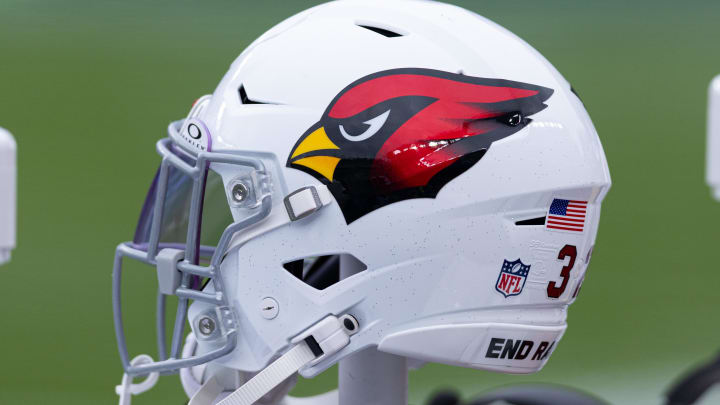 Dec 31, 2023; Philadelphia, Pennsylvania, USA; Arizona Cardinals helmet on the bench during a game against the Philadelphia Eagles at Lincoln Financial Field. Mandatory Credit: Bill Streicher-USA TODAY Sports