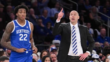 Dec 21, 2024; New York, New York, USA; Kentucky Wildcats head coach Mark Pope during the second half against the Ohio State Buckeyes at Madison Square Garden. Mandatory Credit: John Jones-Imagn Images