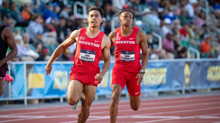 Houston’s Louie Hinchliffe wins the preliminary round of the men’s 100 meter dash on day one of the NCAA Outdoor Track & Field Championships Wednesday, June 5, 2024, at Hayward Field in Eugene, Ore.