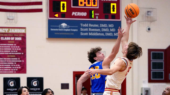 Cardinal Mooney's Sam Reindel (#15), on right, who scored 12 points. Cardinal Mooney boys basketball team with a big win 76-41 over the Sharks of North Port's Imagine School at Cardinal Mooney Catholic High School's Patterson Gym, Wednesday night, Jan. 15, 2025. Cardinal Mooney's Sam Reindel (#15), on right, who scored 12 points. Cardinal Mooney boys basketball team with a big win 76-41 over the Sharks of North Port's Imagine School at Cardinal Mooney Catholic High School's Patterson Gym, Wednesday night, Jan. 15, 2025.