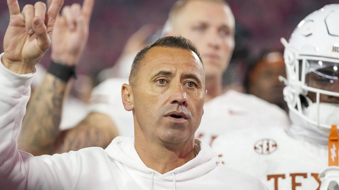 Texas Longhorns head coach Steve Sarkisian gestures after a game against the Georgia Bulldogs at Sanford Stadium. Texas Longhorns head coach Steve Sarkisian gestures after a game against the Georgia Bulldogs at Sanford Stadium.
