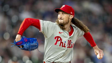 Jul 23, 2024; Minneapolis, Minnesota, USA; Philadelphia Phillies pitcher Matt Strahm (25) delivers a pitch against the Minnesota Twins in the ninth inning at Target Field.