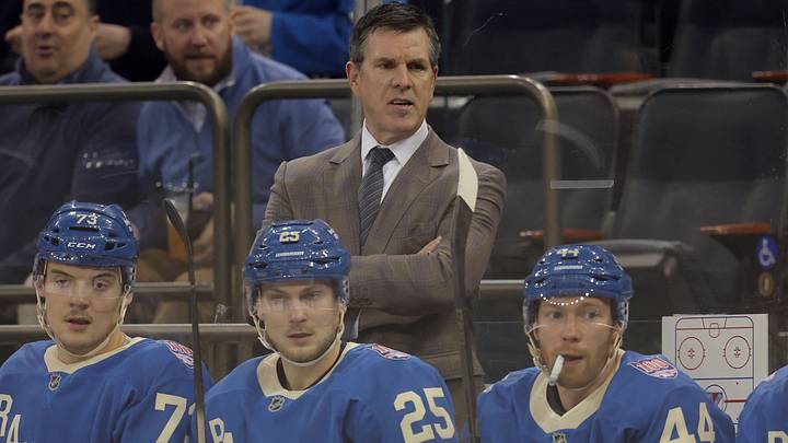 Feb 5, 2026; New York, New York, USA; New York Rangers head coach Mike Sullivan coaches against the Carolina Hurricanes during the first period at Madison Square Garden. Mandatory Credit: Brad Penner-Imagn Images Feb 5, 2026; New York, New York, USA; New York Rangers head coach Mike Sullivan coaches against the Carolina Hurricanes during the first period at Madison Square Garden. Mandatory Credit: Brad Penner-Imagn Images
