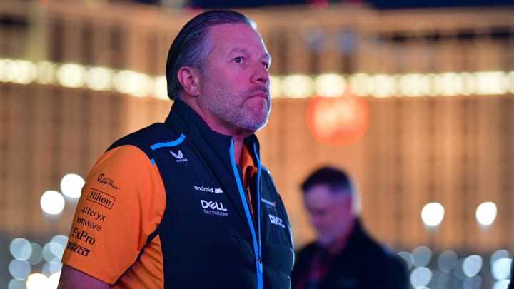 Nov 16, 2023; Las Vegas, Nevada, USA; McLaren F1 Team team boss Zak Brown arrives before free practice at Las Vegas Strip Circuit. Mandatory Credit: Gary A. Vasquez-USA TODAY Sports