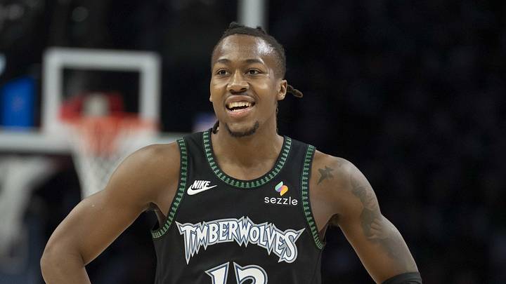 May 8, 2026; Minneapolis, Minnesota, USA; Minnesota Timberwolves guard Ayo Dosunmu (13) against the San Antonio Spurs in the first half during game three of the second round of the 2026 NBA Playoffs at Target Center. Mandatory Credit: Jesse Johnson-Imagn Images