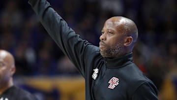 Mar 8, 2025; Pittsburgh, Pennsylvania, USA;  Boston College Eagles head coach Earl Grant gestures on the sidelines against the Pittsburgh Panthers during the first half at the Petersen Events Center. Mandatory Credit: Charles LeClaire-Imagn Images