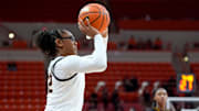 Oklahoma State Cowgirls guard Stailee Heard (32) makes a 3-pointer during a women's college basketball game between the Oklahoma State Cowgirls (OSU) and the Arizona State Sun Devils at Gallagher-Iba Arena in Stillwater, Okla., Wednesday, Jan. 29, 2025.