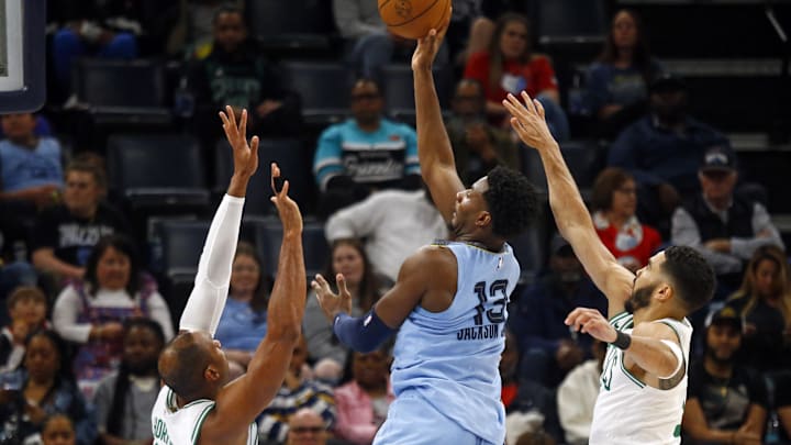 Jaren Jackson Jr. shoots over Al Horford during a Grizzlies loss to the Celtics. Jaren Jackson Jr. shoots over Al Horford during a Grizzlies loss to the Celtics.