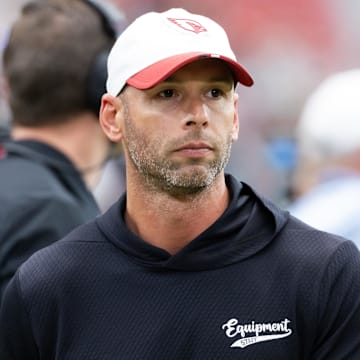 Aug 2, 2025; Glendale, AZ, USA; Arizona Cardinals head coach Jonathan Gannon in the Red and White practice during training camp at State Farm Stadium. Mandatory Credit: Mark J. Rebilas-Imagn Images