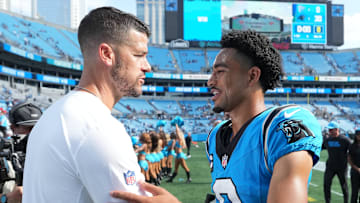 Carolina Panthers head coach Dave Canales and quarterback Bryce Young 
