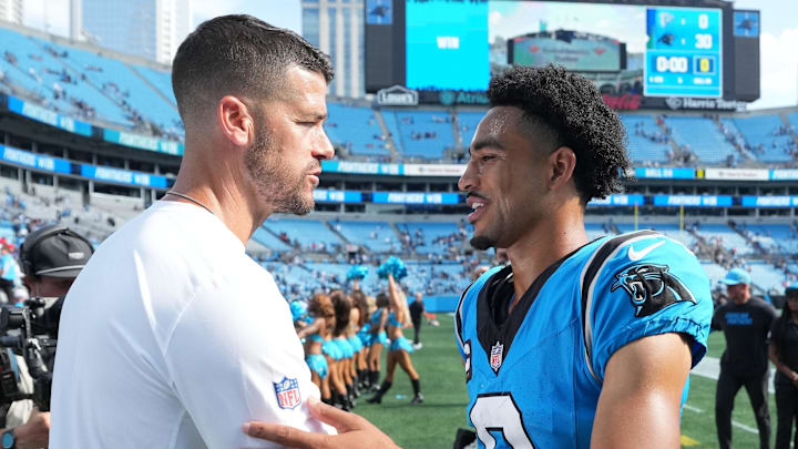 Carolina Panthers head coach Dave Canales and quarterback Bryce Young 