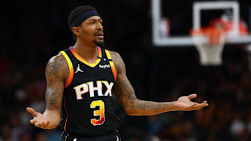 Phoenix Suns guard Bradley Beal reacts against the Oklahoma City Thunder during the first half at Footprint Center. 